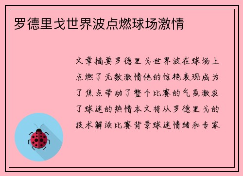 罗德里戈世界波点燃球场激情